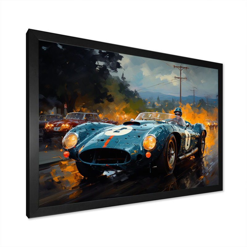 Jaune et noir, Grand Prix, voiture de course II - art mural, Cadre d'angle fermé noir, H 12 po x l 20 po x P 1 po