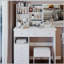 Meuble-lavabo de 37 po avec tiroir de taille moyenne à gauche et tabouret rembourré, très grand miroir coulissant à droite, rangement multicouche à grande capacité, commode pratique et pratique, convient aux grands espaces-429870102