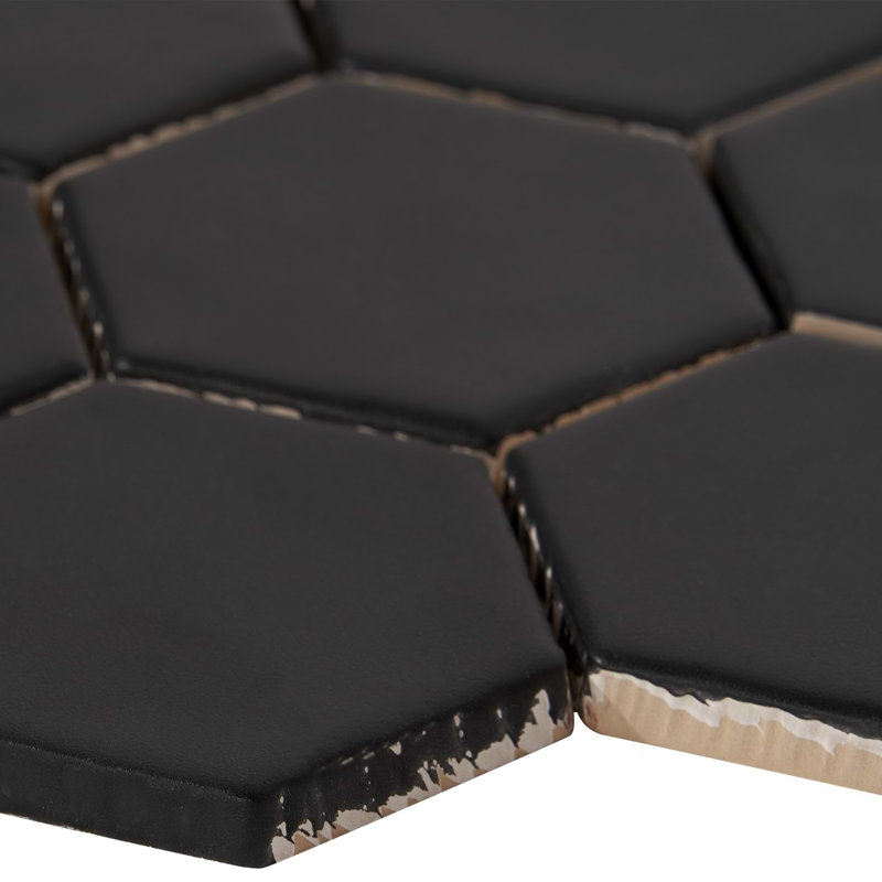 Meadowmere 3" Hexagon Matte Ceramic Tile, Black