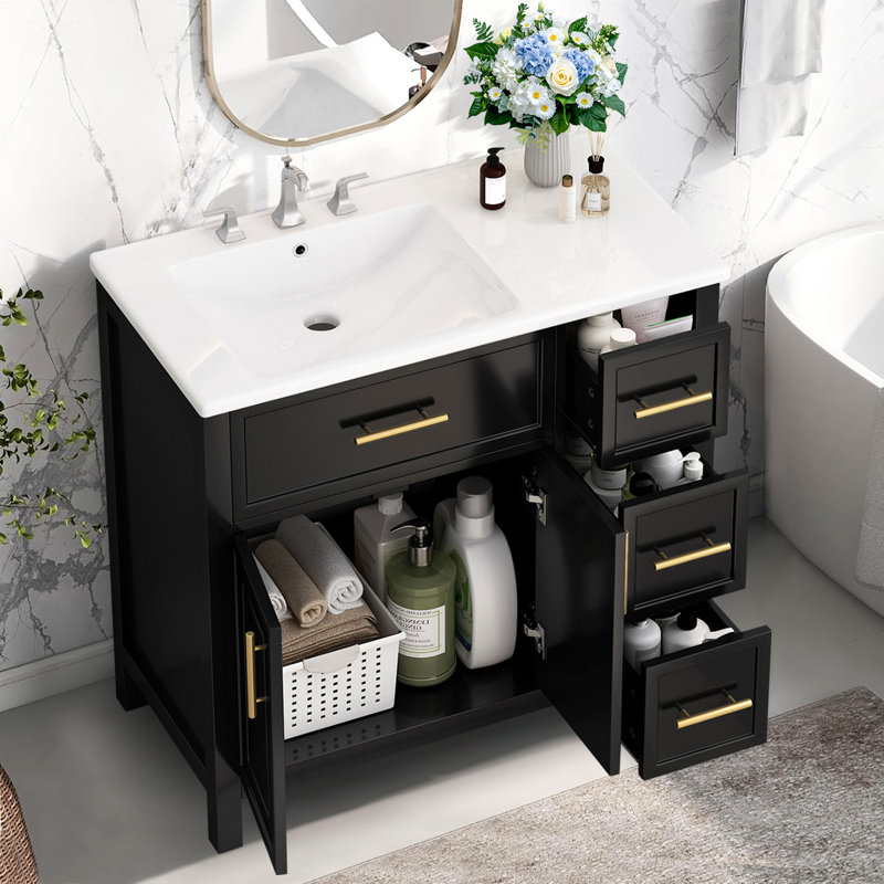 Meuble-lavabo 36 po avec comptoir en céramique, Noir