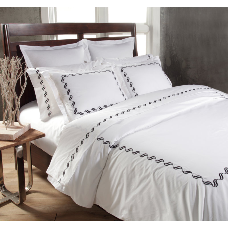 Ensemble de housse de couette en coton de qualité égyptienne 3 pièces Ines, Housse de couette pour grand lit et 2 taies décor