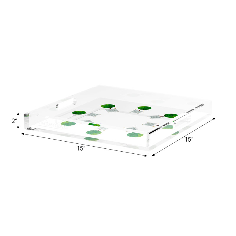 Timothy Corrigan Topiary Radial Acrylic Square Decorative Tray, 2" H x 15" W x 15" D