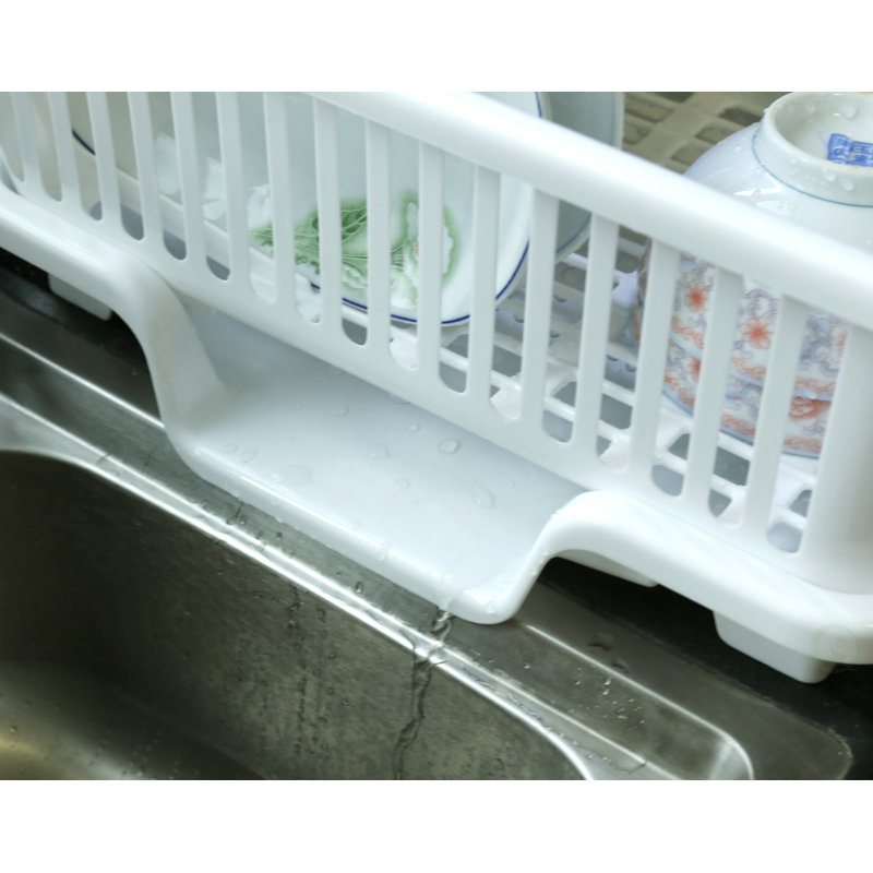 White Heavy Duty Plastic Dish Drying Rack with Utensil Cup