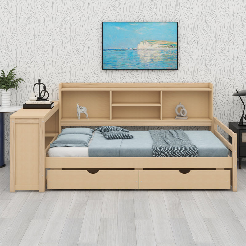 Smart Corner Sleeper with Integrated Charging Station and Workspace, Natural