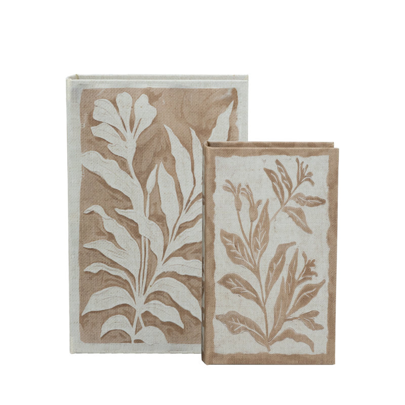 S/2 Decorative Book Boxes With Multi-Coloured Botanical Motifs L:7X3X10.5" S:5X2X8.3"