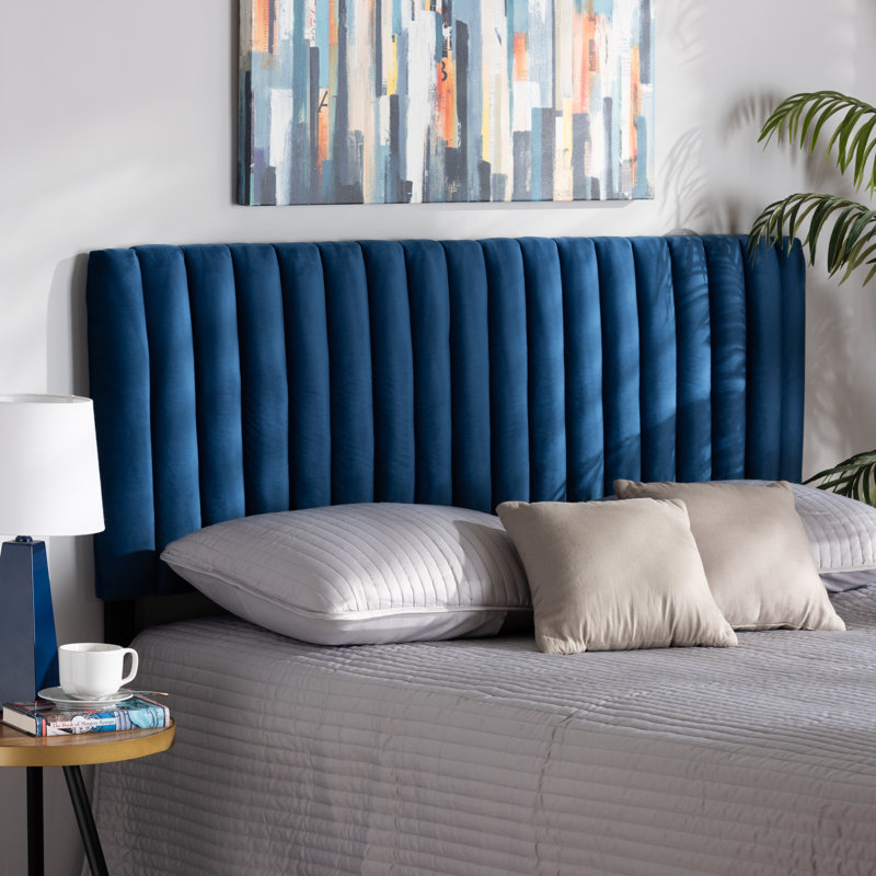 Coralee Upholstered Headboard, Navy Blue, Queen