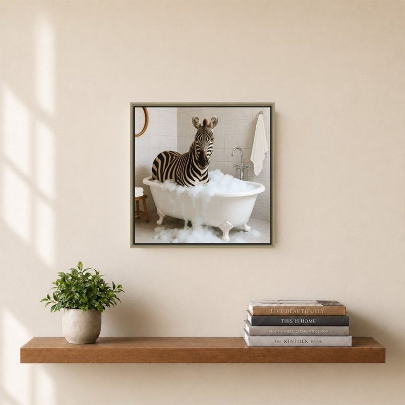 «Zebra In Bubble Bath» par Kathy Mansfield - impression sur toile, H 28 po x l 28 po, Champagne