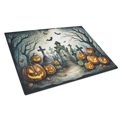 Graveyard Spooky Halloween Glass Cutting Board Large