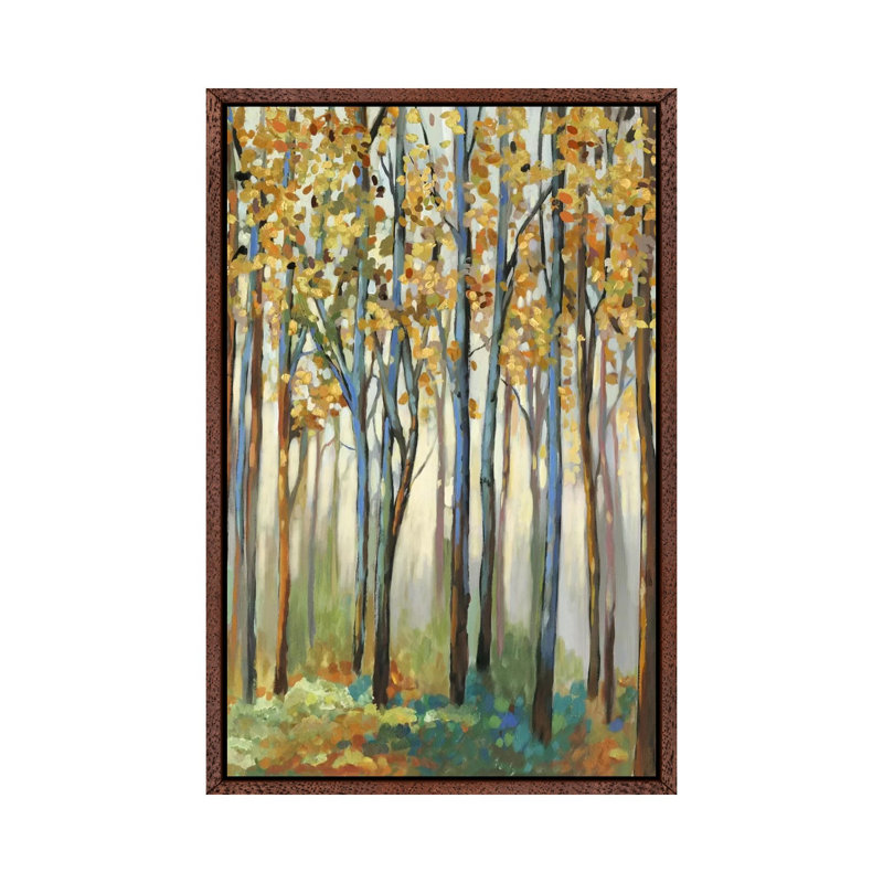 Golden Leaves by Allison Pearce - Painting on Canvas, 66.04 cm H x 45.72 cm W, Classic Brown Wood Framed Canvas