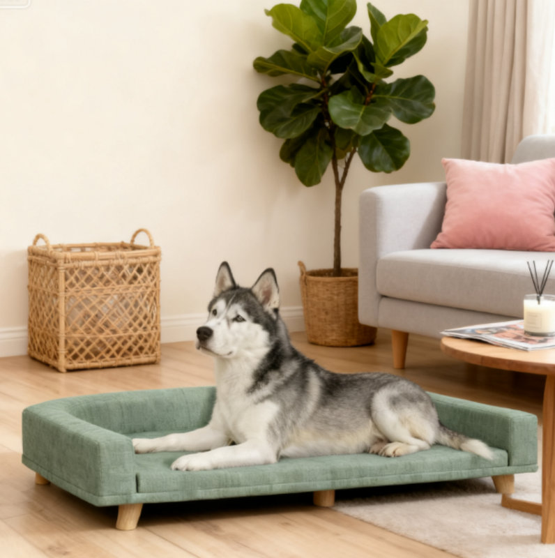 Canapé pour animaux de compagnie avec coussin lavable pour grands chiens, chats, vert, Vert