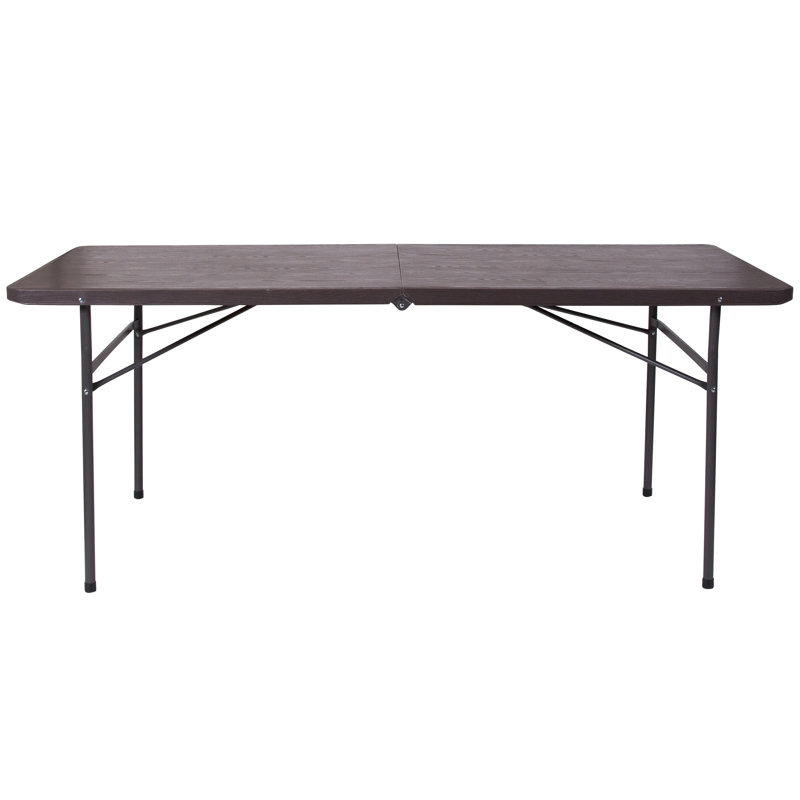 Noah 6' Rectangular Plastic Folding Event Table with Carrying Handle, Brown
