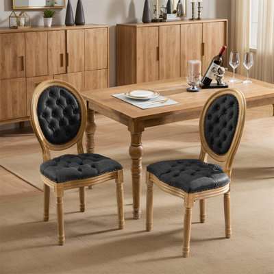 Set Of 2 Upholstered Oval Tufted Side Chair