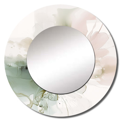 Oswal Green And Cream Essence Of Modernity I - Marble Decorative Wall Mirror, Green Round Mirror, Printed Metal Art