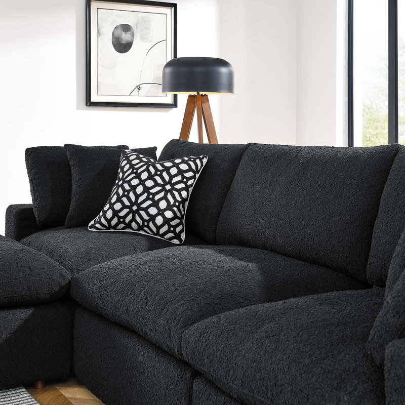 Modway Commix Down Filled Overstuffed Boucle Fabric 4-Piece Sectional Sofa, Black 