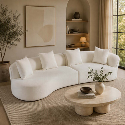 Canapé d'angle incurvé de 320 cm avec rembourrage en mousse intégrale, idéal pour les réunions de famille et un décor moderne