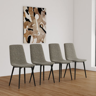 4 chaises de salle à manger, conception moderne avec siège en lin et base en métal noir pour la cuisine, collection 4 grises et pieds robustes