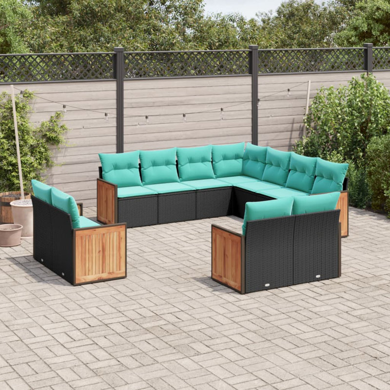  11 Piece Patio Sofa Set With Cushions Black Poly Rattan
