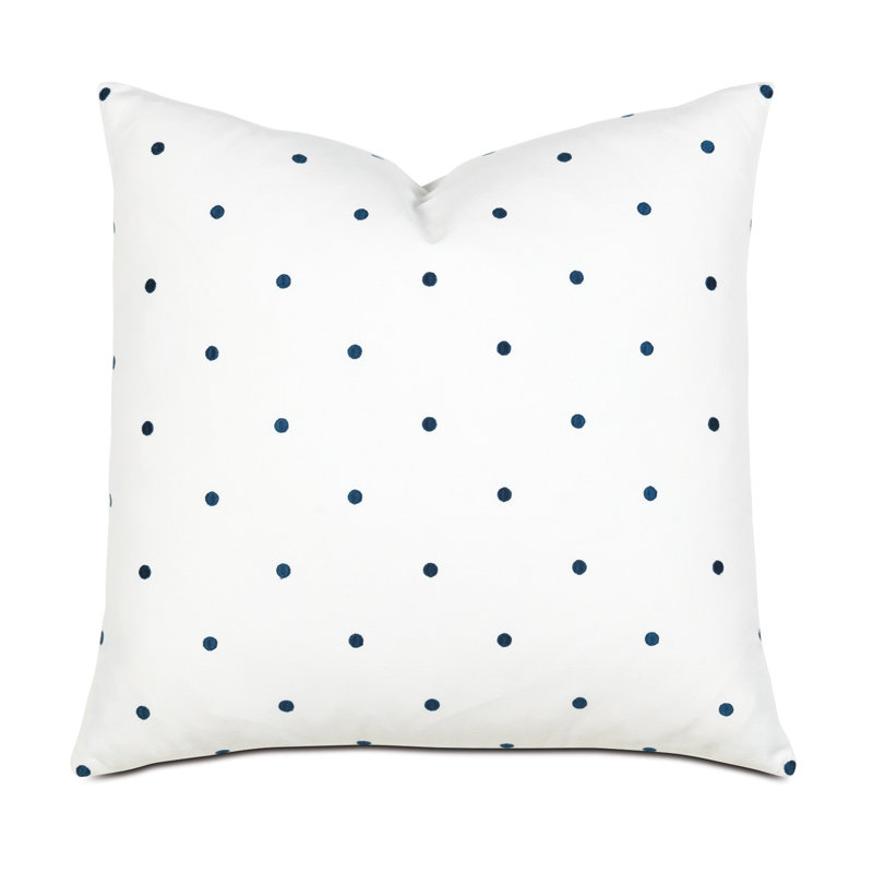 Blue and White Cotton Blend Embroidered Square Throw Pillow