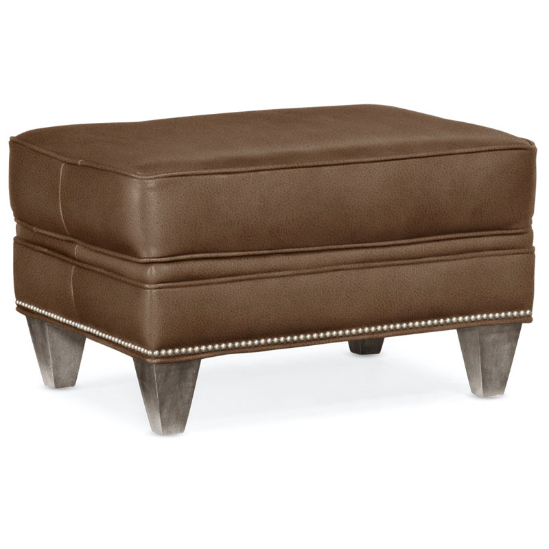 Reddish Ottoman, Stone, Anilina Cacao Genuine Leather, Pewter