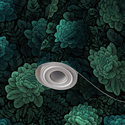 Papier autocollant auto-adhésif à motif floral botanique ultra-détaillé et amovible, auto-adhésif et amovible 17,7 po x 118 po (45 x 300 cm)