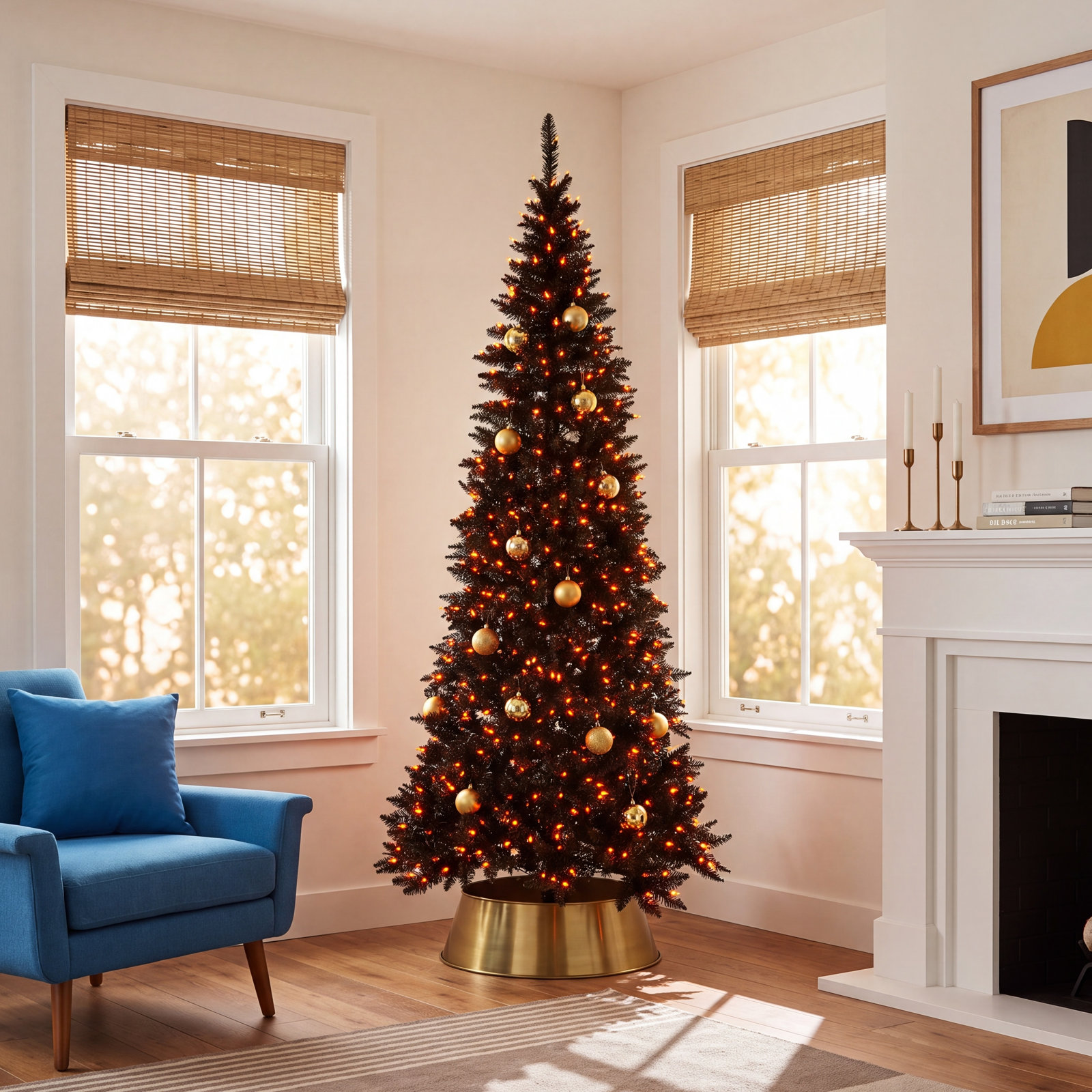 Black Fir Flocked Pre-Lit Christmas Tree, 6.5' H x 34" W