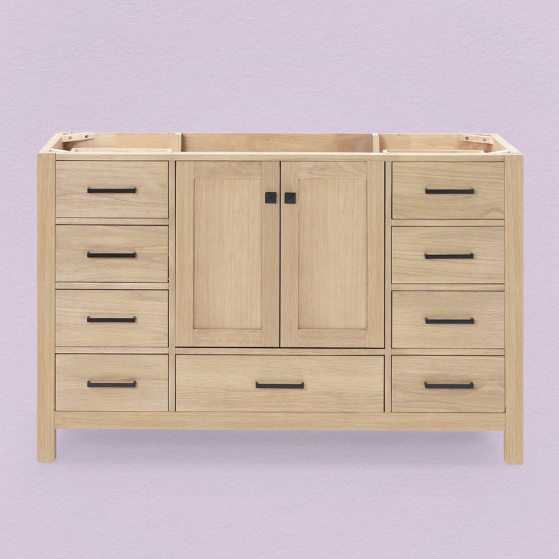 Cambridge 54'' W Single Bathroom Vanity Base, Matte Black, Oak