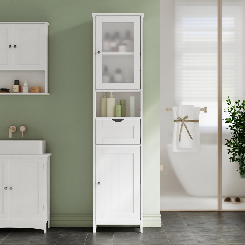 Rior 1-Drawer Freestanding Linen Cabinet with Adjustable Shelves, White