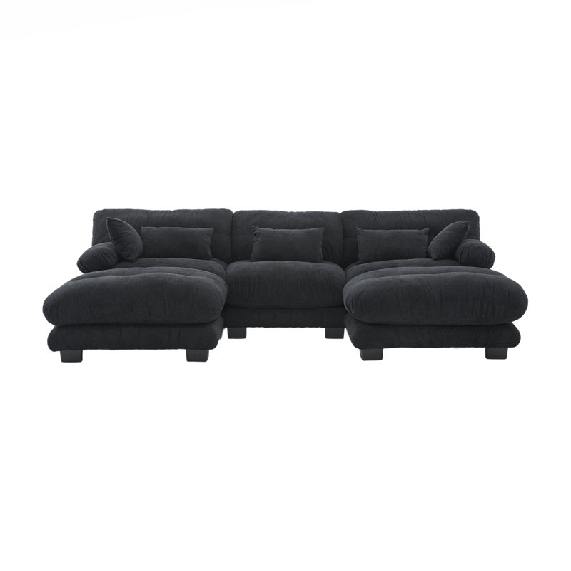 Canapé en U avec 2 repose-pieds, Noir