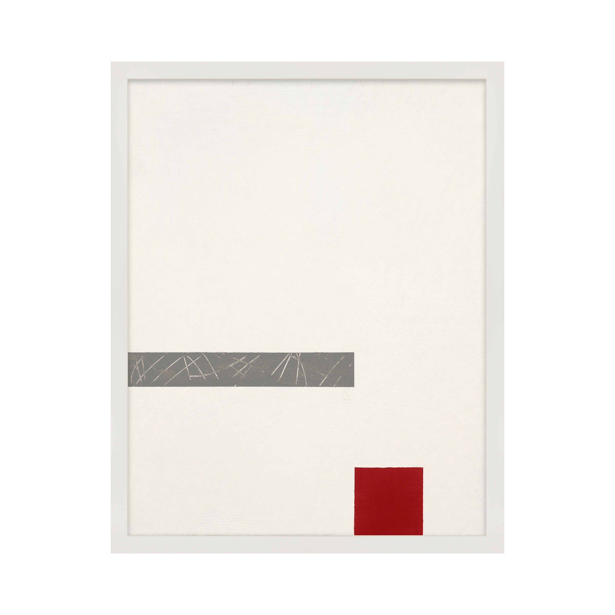 Tempo With Red 3 by Robert Kamnatnik, 20" H x 16" W x 1.25" D, White Framed Paper