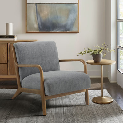 Novak Upholstered Mid-Century Armchair with Wood Arms and Frame, Gray