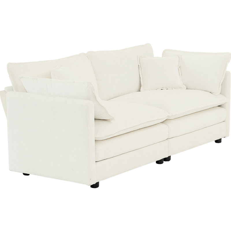 Chenille blanche pour le salon - 2 avec 4 coussins revêtus d'un matériau de qualité supérieure Base en bois massif Confort maximal Canapé en tissu de qualité moderne