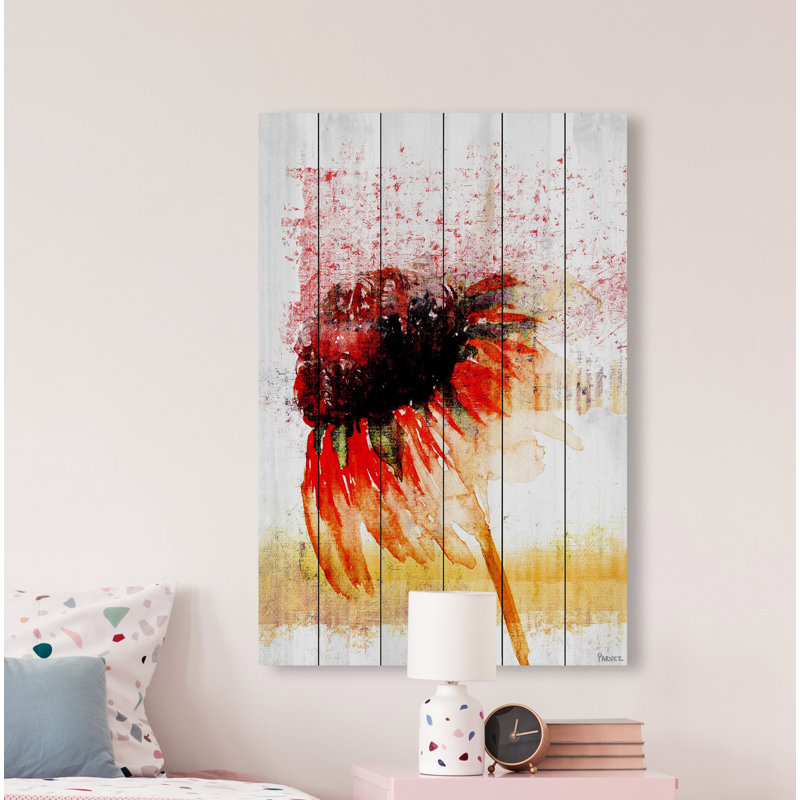 Reproduction d’art sur bois, "flower 4" par parvez taj Rustic Floral, H 30 po x l 20 po x P 1,5 po