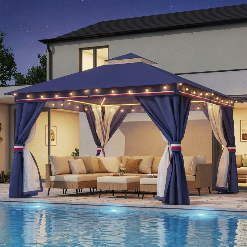 Pavillon de jardin en acier, 12 * 12 pi, Bleu classique