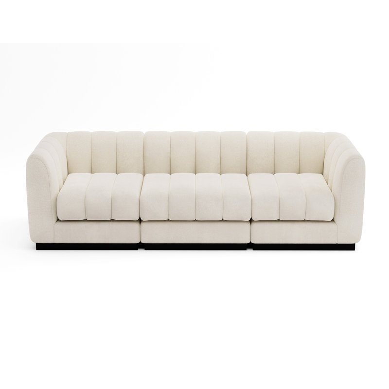 Myrhn Modular Sectional, 3-Seater Contemporary Sleeper with Solid Wood Base, Beige