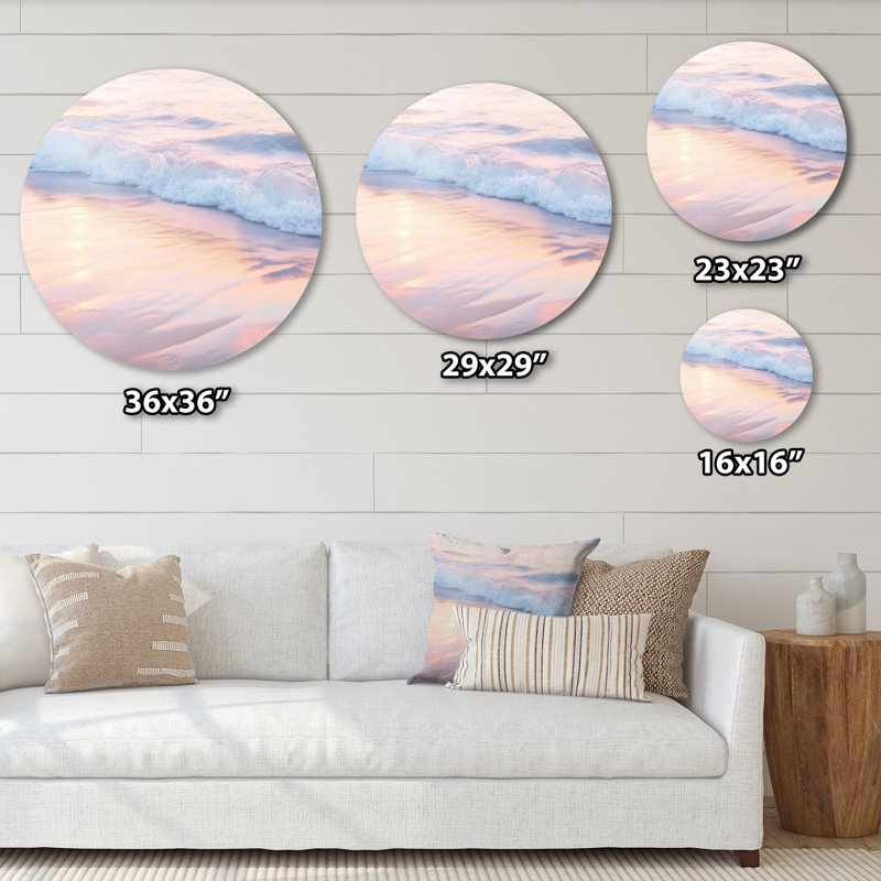 Blush Ocean Glow I - blanc bord de mer, reproduction métallique, H 23 po x l 23 po