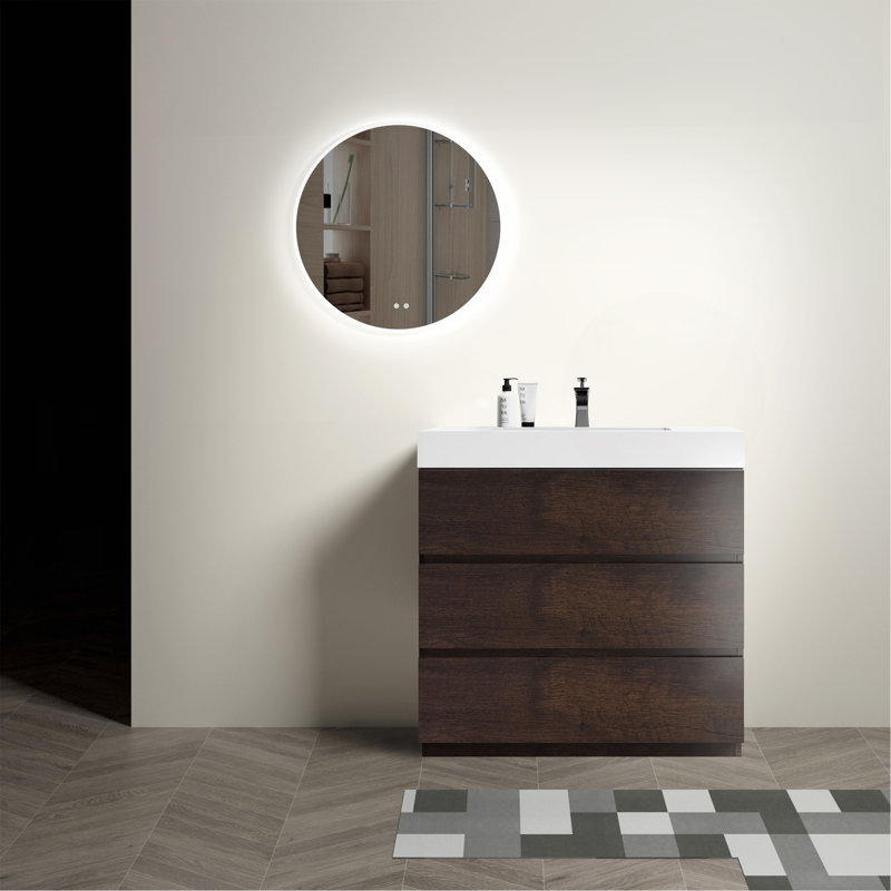 Meuble-lavabo autoportant en noyer de 36 po avec lavabo Alice, Noyer, 36''