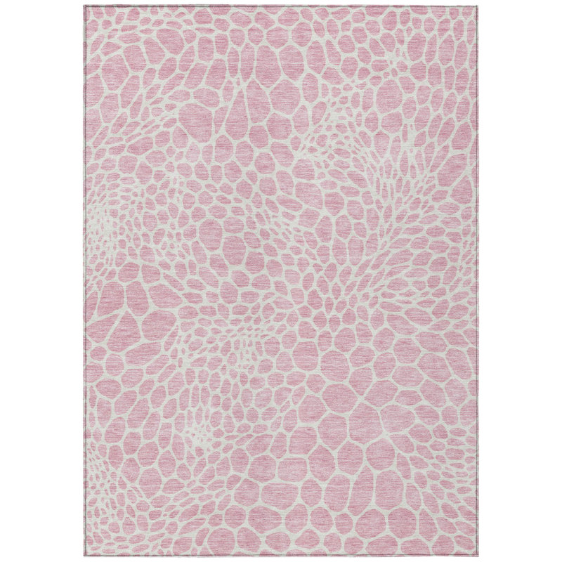 Tapis intérieur lavable à motif géométrique rose et ivoire 9 pi x 12 pi