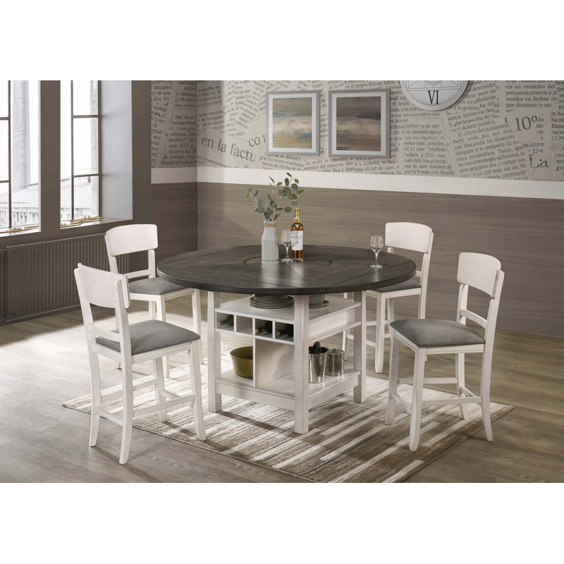 Tabouret de bar 2 pièces, Siège gris / cadre crème