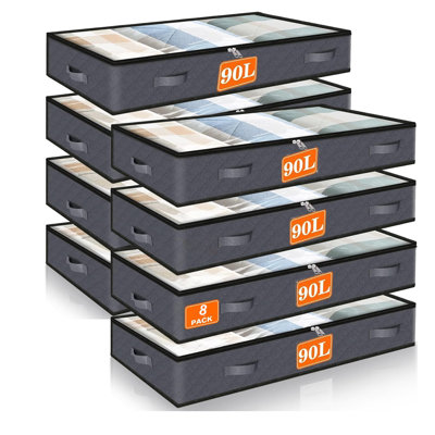 Lot de 10 boîtes de rangement sous le lit (90 L), empilables et pliables, avec couvercle transparent. Grande capacité de rangement pour couvertures, vêtements, chaussures, jouets et décorations de Noël. Gris.