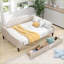 Lit de jour double rembourré en lin et bois de pin avec 2 tiroirs de rangement, beige - aucun sommier nécessaire