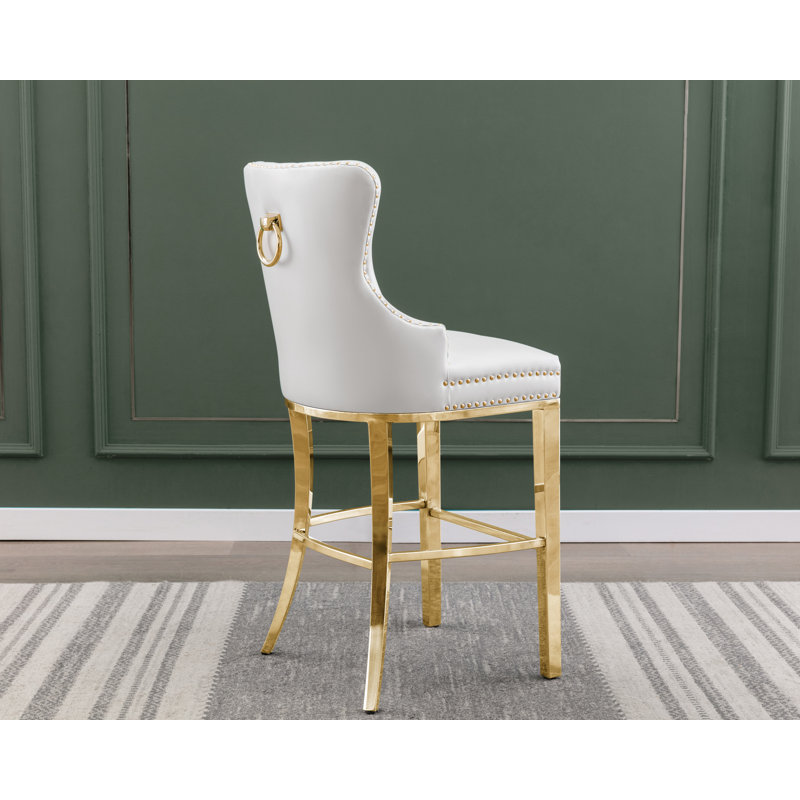 Tabouret Karahalios, Tabouret de bar (siège d'une hauteur de 29 po), Blanc / Doré