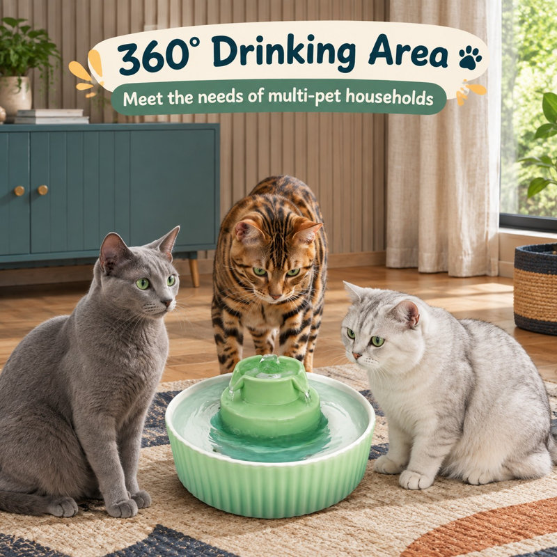 2.1L/71oz Cupcake-Style Ceramic Cat Water Fountain.