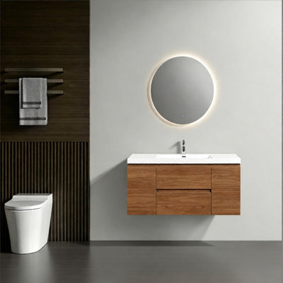 Meuble-lavabo mural de 48 po avec lavabo en résine blanche brillante, fini blanc brillant, armoire de salle de bain suspendue avec 2 tiroirs et 2 portes