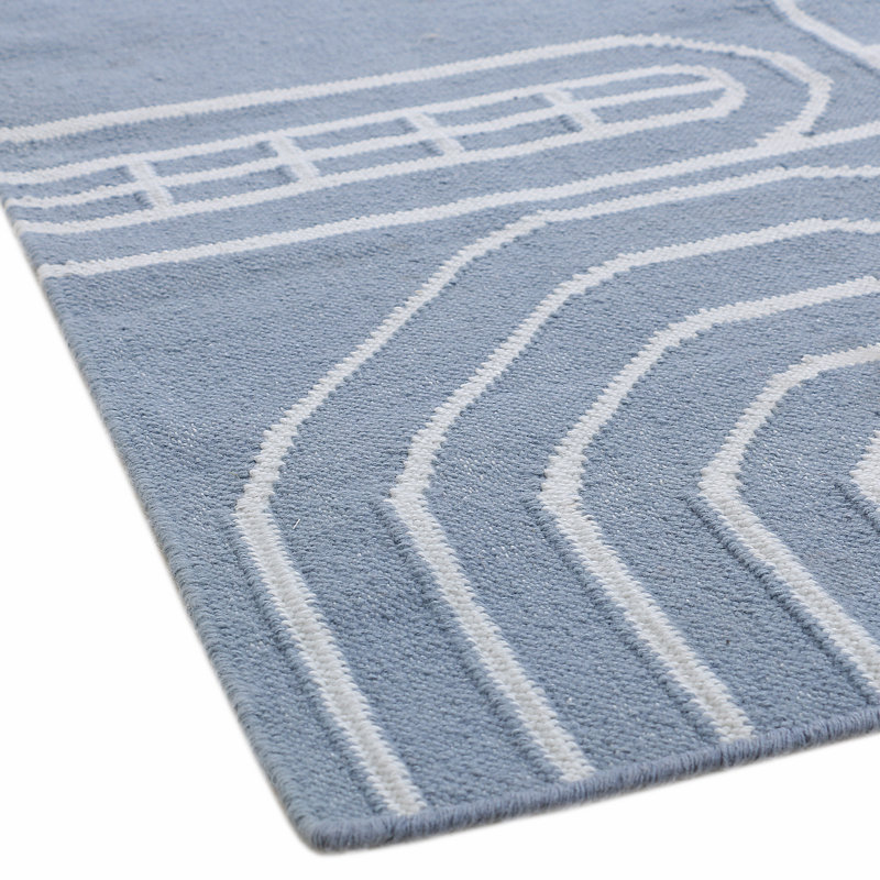 Tapis intérieur / extérieur bleu océan profond tissé à la main Ziggy, Rectangle 5 pi x 8 pi