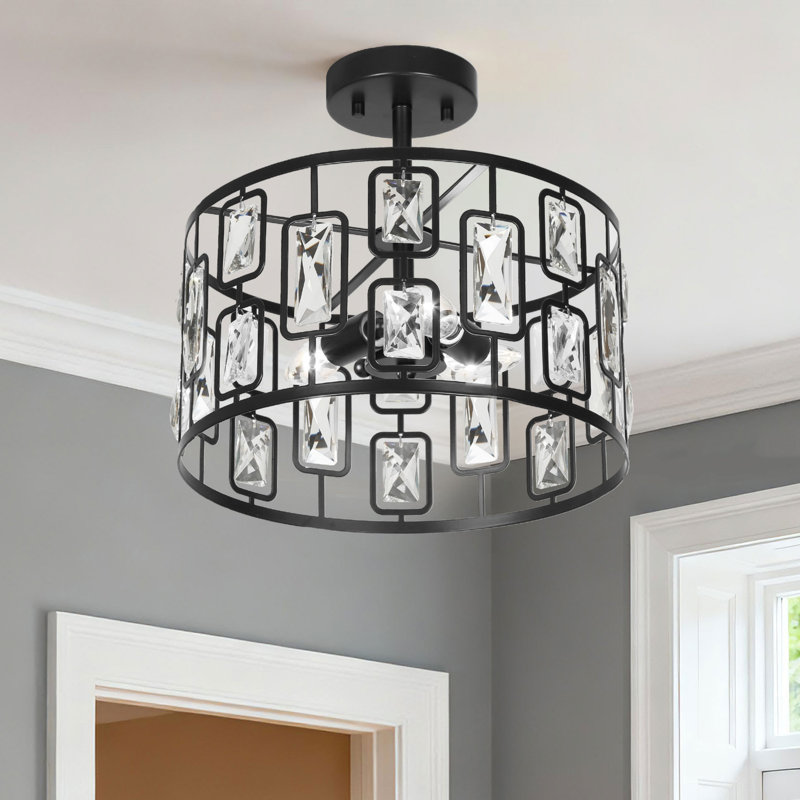 Plafonnier semi-encastré cylindrique en cristal à 3 lumières de 13 po Baconton