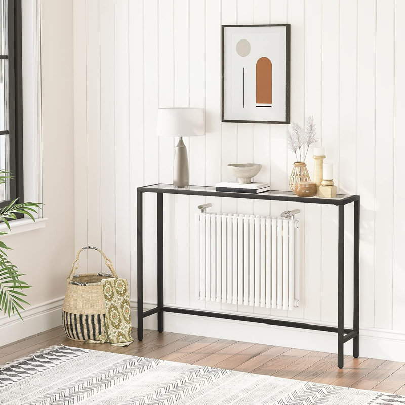 Sirine 100 Console Table With Tempered Glass Top, Black