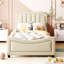 Lit de jour simple tapissier avec tête de lit à rayures classique, beige-455391587