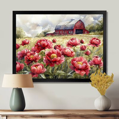 Dorel pivoines dans la brise de basse-cour V - pivoines, art mural