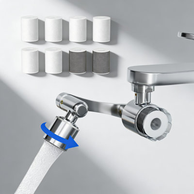 Filtre à eau avec robinet rotatif 1 080 avec aérateur rotatif à 1 080 °, 9 cartouches filtrantes réduisent le chlore à 99%, 2 modes de pulvérisation, un ajustement universel pour les éviers de cuisine et de salle de bain