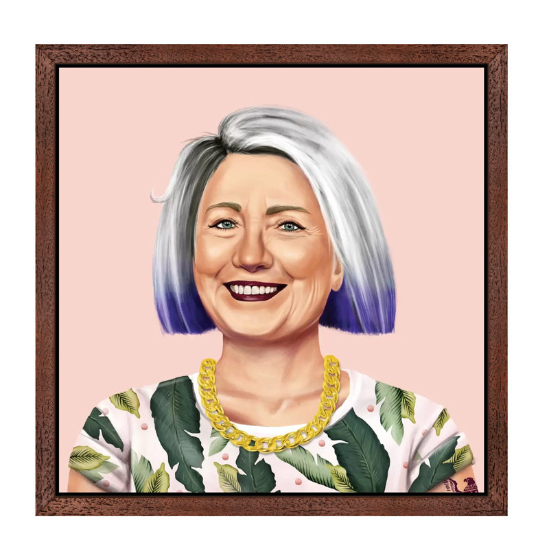 Hillary Clinton by Amit Shimoni - Floater Frame Print on Canvas, 45.72 cm H x 45.72 cm W, Brown Framed